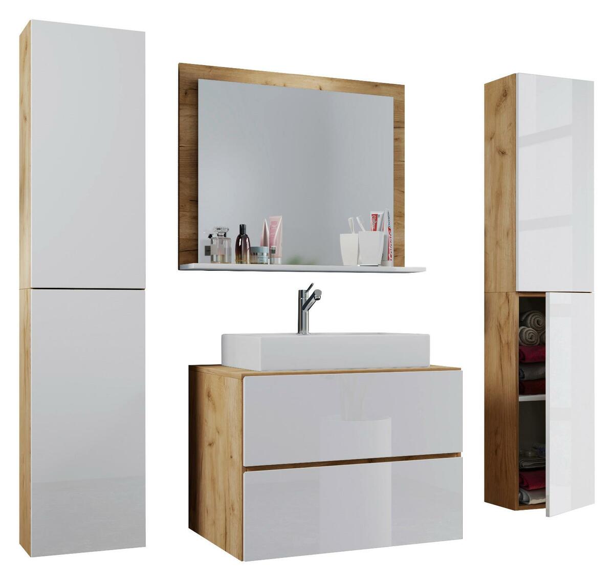 Bild 1 von Badezimmer ''Lendas'', in Weiß/Honigeiche, 5-teilig, Weiß, Honigeiche