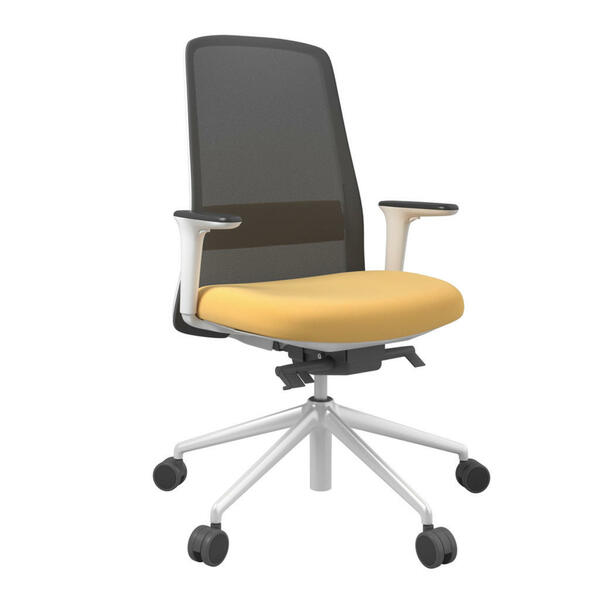 Bild 1 von Drehstuhl, Gelb, Schwarz, Weiß, Metall, Kunststoff, Textil, Drehkreuz, 70x103-115x70 cm, Stoffauswahl, Sitzfläche 360° drehbar, Arbeitszimmer, Bürostühle, Drehstühle