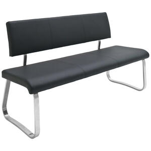 Livetastic Sitzbank, Schwarz, Edelstahl, Metall, Leder, Echtleder, Rindleder, 155x86x59 cm, mit Rückenlehne, Esszimmer, Bänke, Sitzbänke