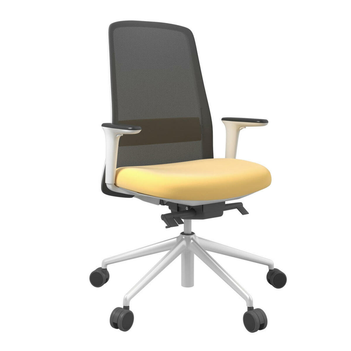 Bild 1 von Drehstuhl, Gelb, Schwarz, Weiß, Metall, Kunststoff, Textil, Drehkreuz, 70x103-115x70 cm, Stoffauswahl, Sitzfläche 360° drehbar, Arbeitszimmer, Bürostühle, Drehstühle