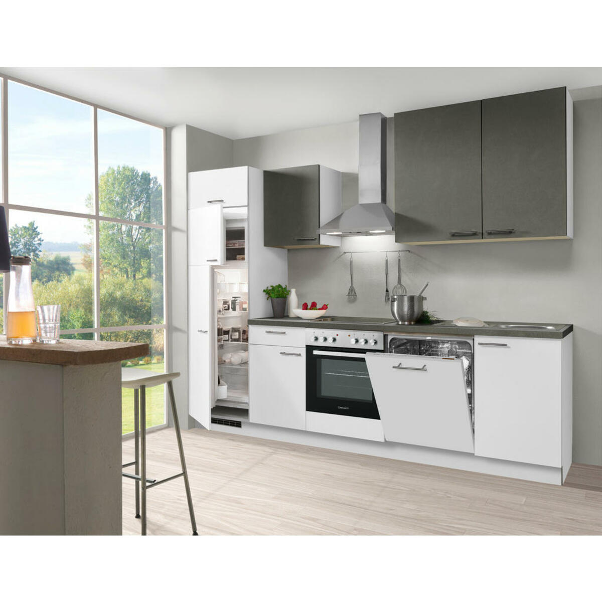 Bild 1 von Welnova Küchenblock, Anthrazit, Weiß, Metall, 1,1 Schubladen, nur wie online abgebildet bestellbar, einzeln stellbar, A, 280 cm, in den Filialen seitenverkehrt erhältlich, Zusatzausstattung erhäl