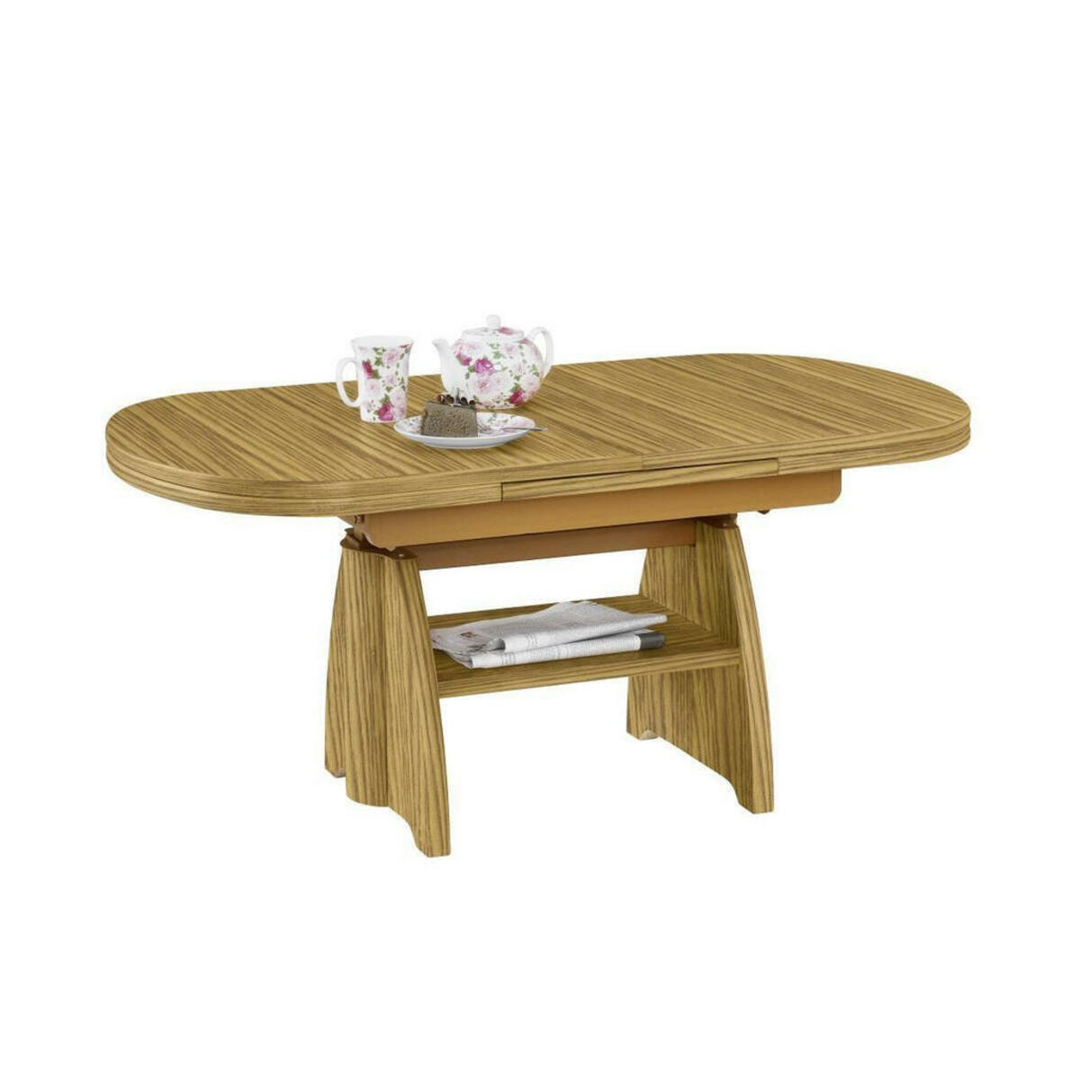 Bild 1 von Venda Couchtisch, Braun, Eiche, Metall, Holzwerkstoff, Eiche, furniert, oval, Wange, 71x56-75x125-165.5 cm, ausziehbar, höhenverstellbar, Wohnzimmer, Wohnzimmertische, Couchtische, Metall-Couchtisch