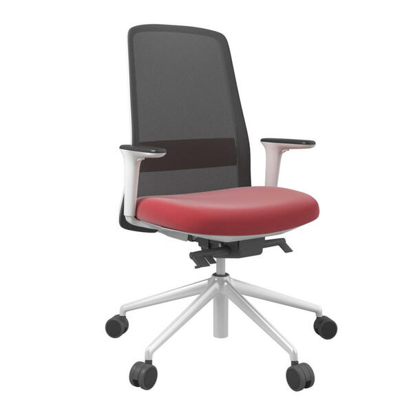 Bild 1 von Drehstuhl, Rot, Schwarz, Weiß, Metall, Kunststoff, Textil, Drehkreuz, 70x103-115x70 cm, Stoffauswahl, Sitzfläche 360° drehbar, Arbeitszimmer, Bürostühle, Drehstühle