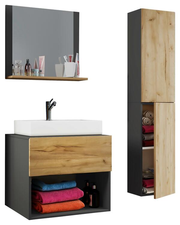 Bild 1 von Badezimmer ''Lendas'', in Honigeiche/Anthrazit, 4-tlg, Anthrazit, Honigeiche