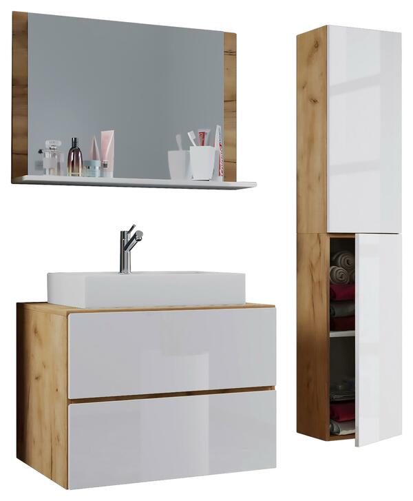 Bild 1 von Badezimmer ''Lendas'', in Honigeiche/Weiß, 4-teilig, Weiß, Honigeiche