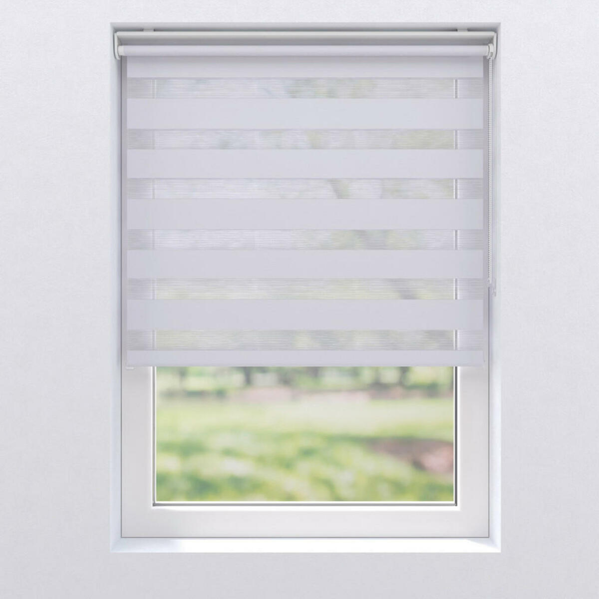 Bild 1 von Doppelrollo, Weiß, Textil, Struktur, 60x150 cm, Länge universell einstellbar, Wohntextilien, Gardinen & Vorhänge, Rollos & Jalousien