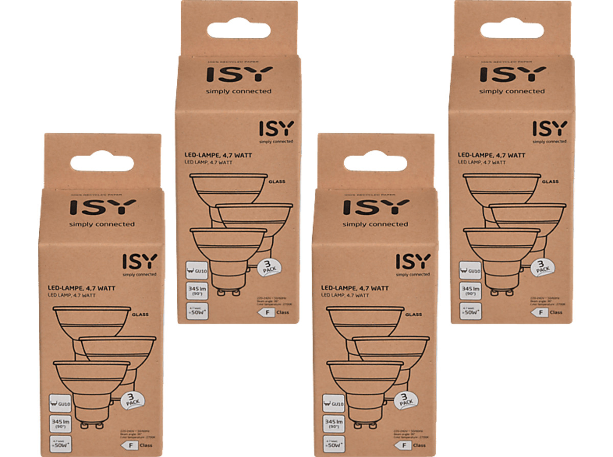 Bild 1 von ISY LED-GU10-4.7W-OO 12er Pack LED Lampe GU10 Warmweiß, Weiß