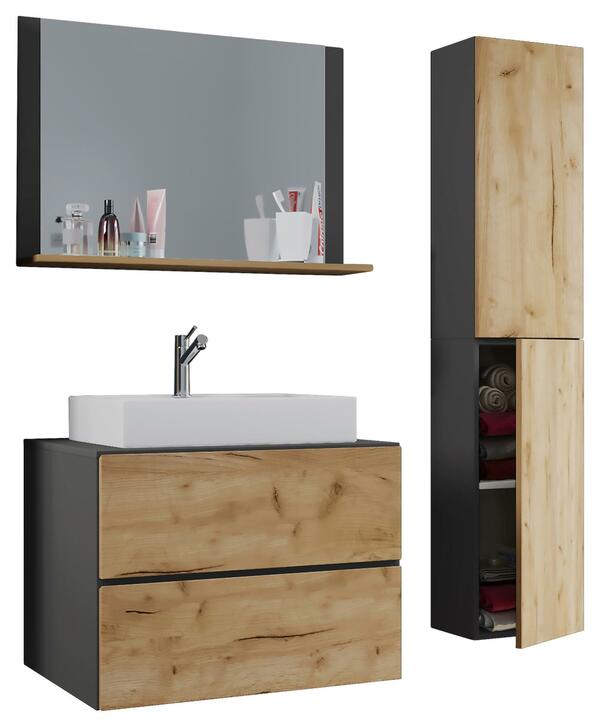 Bild 1 von Badezimmer ''Lendas'', in Honigeiche/Anthrazit, 4-tlg, Anthrazit, Honigeiche