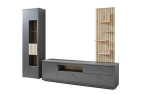 Ideal-Möbel - Wohnwand Mariara, grau, Eiche Artisan Nachbildung