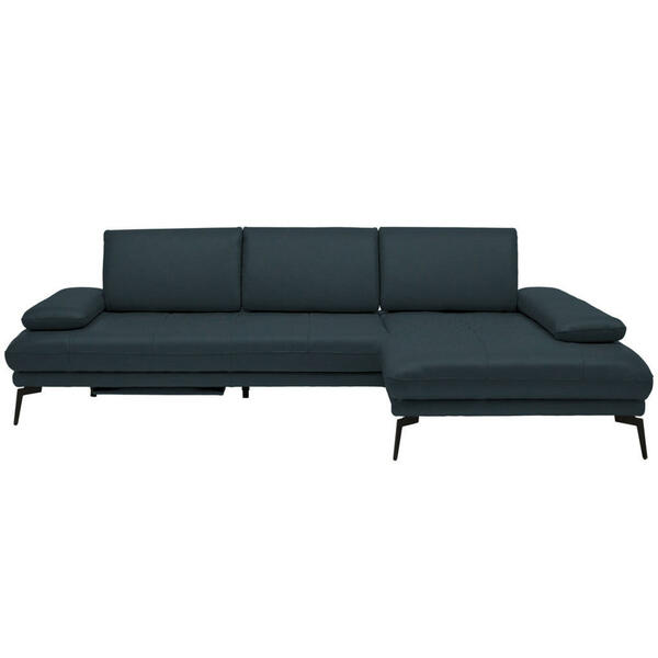 Bild 1 von Celina Home Ecksofa, Dunkelblau, Leder, Echtleder, Rindleder, 3-Sitzer, Ottomane rechts, L-Form, 273x187 cm, Made in EU, Fußauswahl, Lederauswahl, Stoffauswahl, seitenverkehrt erhältlich, Hocker R