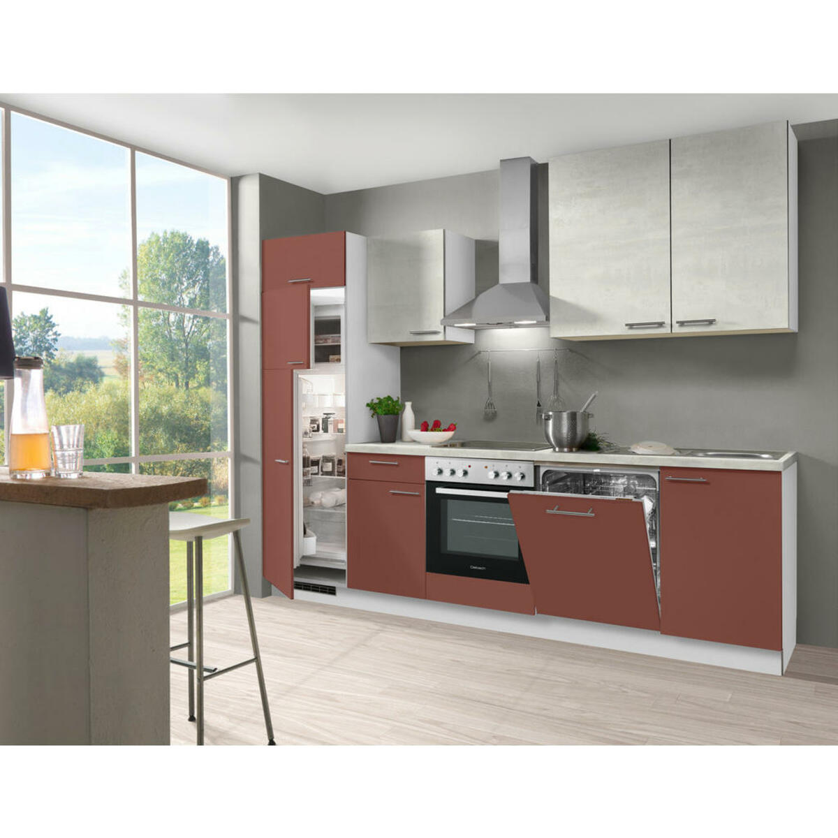 Bild 1 von Welnova Küchenblock, Rot, Weiß, Metall, 1,1 Schubladen, nur wie online abgebildet bestellbar, A, 280 cm, in den Filialen seitenverkehrt erhältlich, Zusatzausstattung erhältlich, Küchen, Küchenz