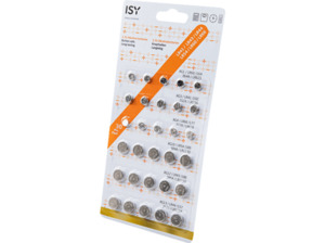 ISY IBA-3030 30-Mix Pack Alkaline-Batterien Knopfzellen, 1.5 Volt, Silber