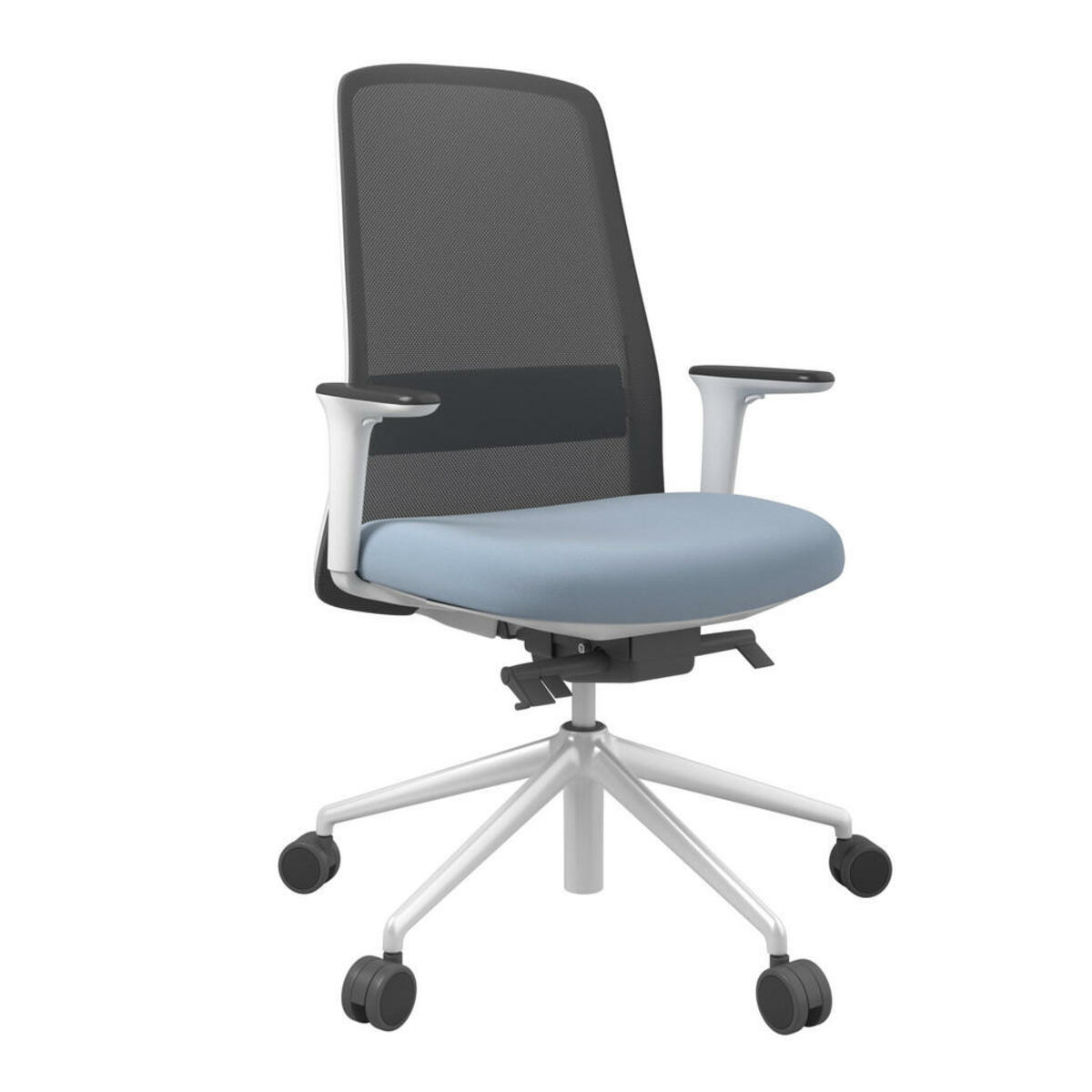 Bild 1 von Drehstuhl, Schwarz, Weiß, Pastellblau, Metall, Kunststoff, Textil, Drehkreuz, 70x103-115x70 cm, Stoffauswahl, Sitzfläche 360° drehbar, Arbeitszimmer, Bürostühle, Drehstühle