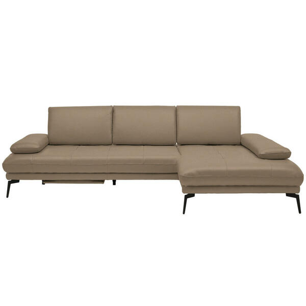 Bild 1 von Celina Home Ecksofa, Mokka, Leder, Echtleder, Rindleder, 3-Sitzer, Ottomane rechts, L-Form, 273x187 cm, Made in EU, Fußauswahl, Lederauswahl, Stoffauswahl, seitenverkehrt erhältlich, Hocker Rücken