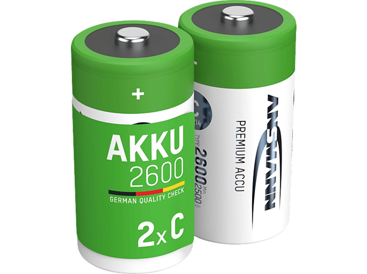 Bild 1 von ANSMANN 2er Set NiMH Akku, Nickel-Metallhydrid, 1.2 Volt, 2600 mAh, Weiß