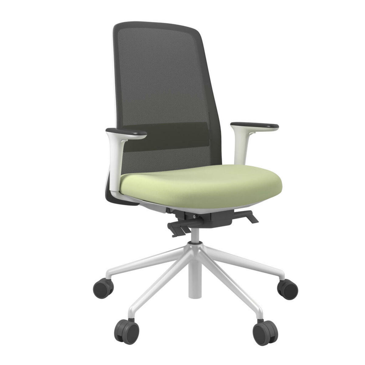 Bild 1 von Drehstuhl, Schwarz, Weiß, Hellgrün, Metall, Kunststoff, Textil, Drehkreuz, 70x103-115x70 cm, Stoffauswahl, Sitzfläche 360° drehbar, Arbeitszimmer, Bürostühle, Drehstühle