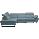 Bild 1 von Celina Home Ecksofa, Blaugrau, Leder, Echtleder, Rindleder, 5-Sitzer, Ottomane links, L-Form, 281x225 cm, Made in EU, Lederauswahl, Stoffauswahl, seitenverkehrt erhältlich, Hocker Rücken echt, Wohn