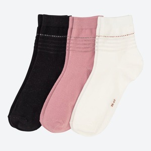 Damen-Kurzschaft-Socken mit Glitzer-Streifen, 3er-Pack, Rose