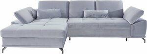 Places of Style Ecksofa Costello, incl. Sitztiefenverstellung und Armlehnfunktion, incl. 3 Nierenkissen, Grau