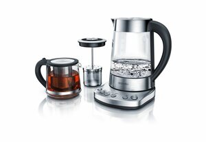 Arendo Wasserkocher, Edelstahl Wasserkocher mit Teeaufsatz DENIZ 1,7 Liter Teekocher