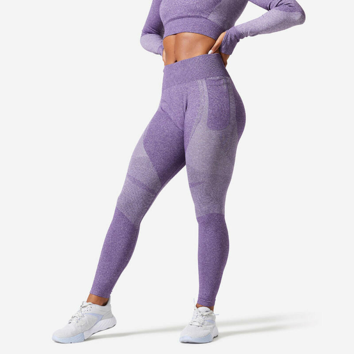 Bild 1 von DOMYOS Leggings hoher Taillenbund Smartphonetasche Fitness seamless