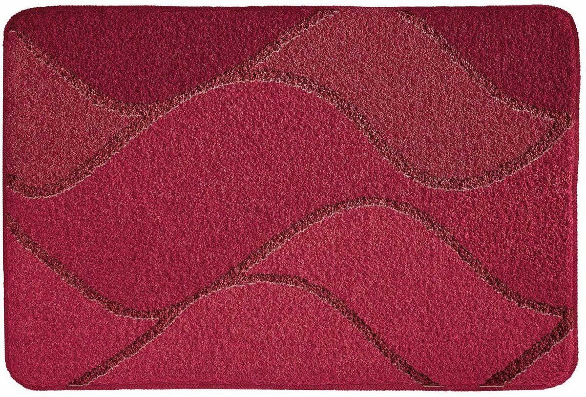 Bild 1 von Badematte Fiona Kleine Wolke, Höhe 20 mm, rutschhemmend beschichtet, fußbodenheizungsgeeignet, Polyacryl, rechteckig, Badteppich, modernes Wellen Design, Hoch-Tief Effekt, waschbar, Rot