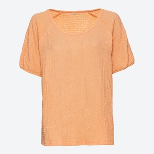 Damen-T-Shirt mit Crinkle-Struktur, Light-orange