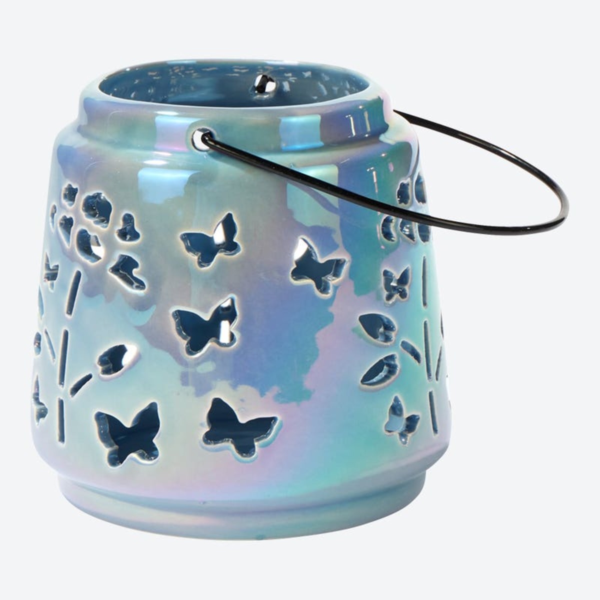 Bild 1 von Windlicht in Perlmutt-Optik, ca. 10x10x10cm, Light-blue