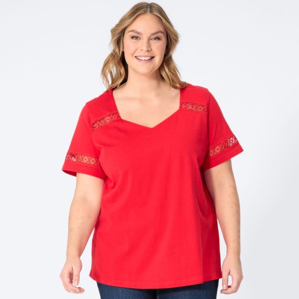 Bild 1 von Damen-T-Shirt mit Spitzeneinsätzen, große Größen, Red