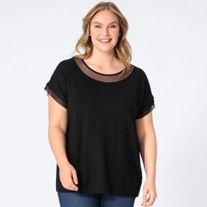 Damen-T-Shirt mit Mesh-Verzierungen, große Größen, Black