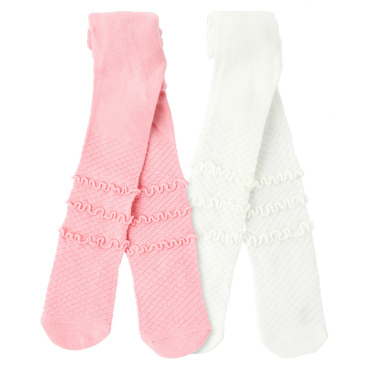 Bild 1 von 2 Baby Strumpfhosen mit Ajour-Muster WEISS / ROSA