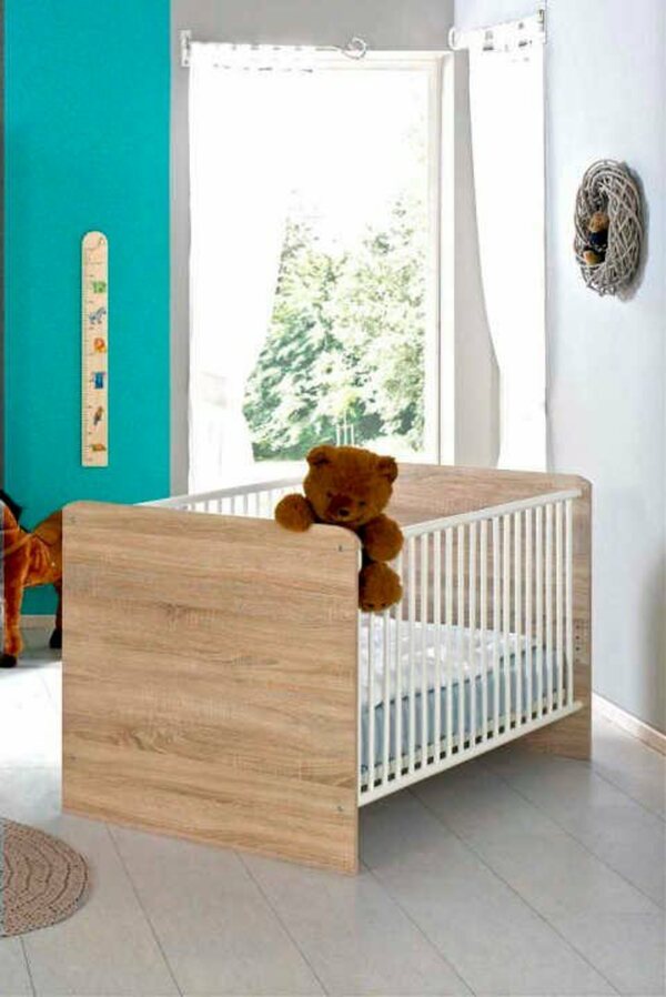 Bild 1 von BMG Möbel Babyzimmer-Komplettset Maxim, (Set, 4-St., Bett + Wickelkommode + 4-trg. Schrank + Standregal), Bett + Wickelkommode + 4-trg. Schrank + Standregal, Beige|weiß