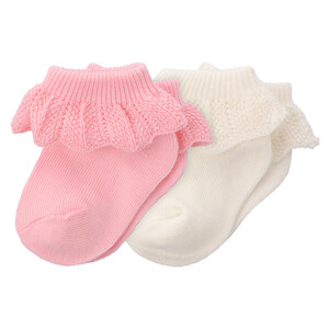 2 Paar Newborn Socken mit Rüschen WEISS / ROSA