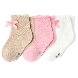 3 Paar Baby Socken mit  Strukturmuster WEISS / ROSA / BEIGE