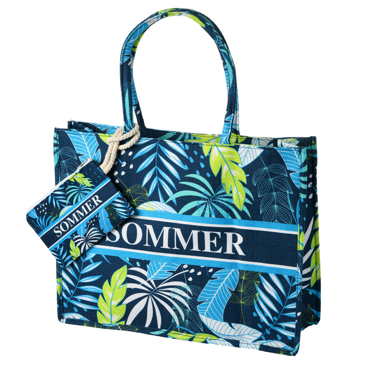 Bild 1 von Damen Strandtasche mit kleiner extra Tasche DUNKELBLAU / BLAU / HELLGRÜN