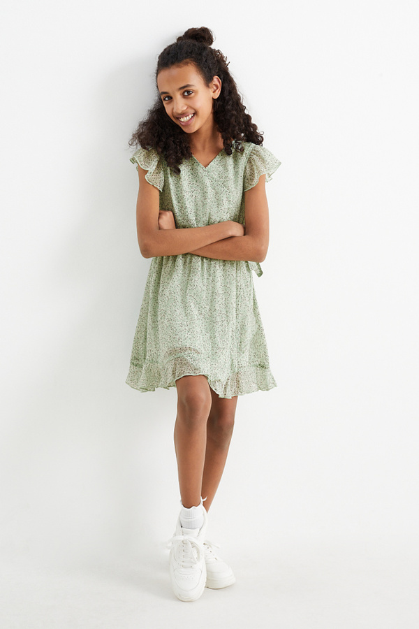 Bild 1 von C&A Chiffon-Kleid-geblümt, Grün, Größe: 128