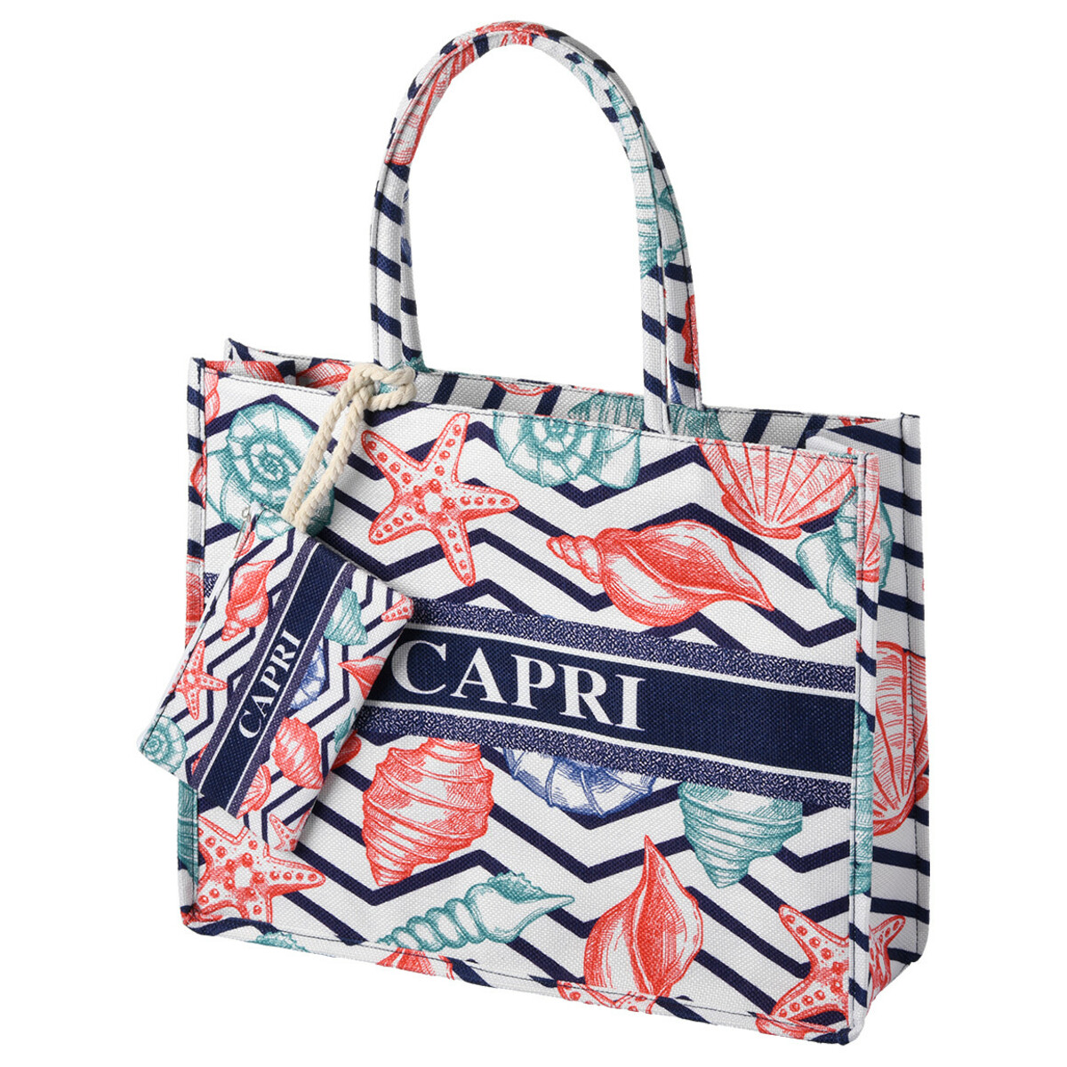 Bild 1 von Damen Strandtasche mit kleiner extra Tasche WEISS / BLAU / ROT