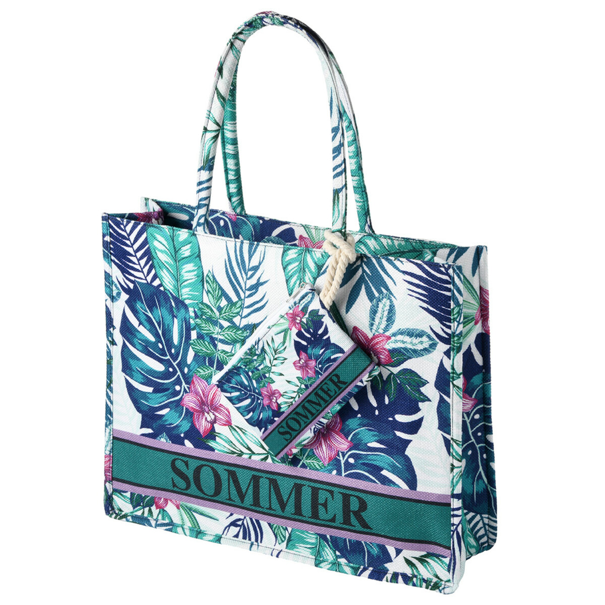 Bild 1 von Damen Strandtasche mit kleiner extra Tasche GRÜN / WEISS / DUNKELBLAU