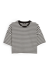 C&A Crop T-Shirt-gestreift, Schwarz, Größe: S