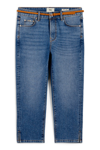 C&A Capri Jeans mit Gürtel-Mid Waist-LYCRA®, Blau, Größe: 34