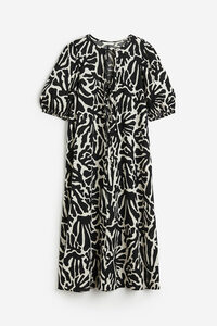 H&M Kleid aus einer Leinenmischung mit Bindebändern Schwarz/Gemustert, Alltagskleider in Größe S. Farbe: Black/patterned