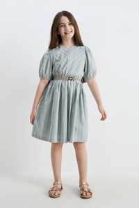C&A Kleid mit Gürtel-gestreift, Blau, Größe: 104