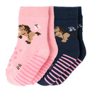 Bild 1 von 2 Paar Baby Krabbel-Socken mit Pferden ROSA / DUNKELBLAU