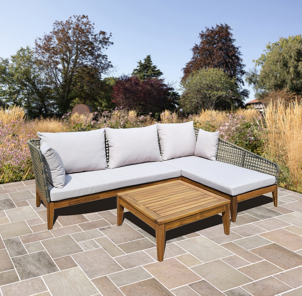 Bild 3 von HC Garten & Freizeit Ecklounge 3-tlg. Akazie Hellgrau