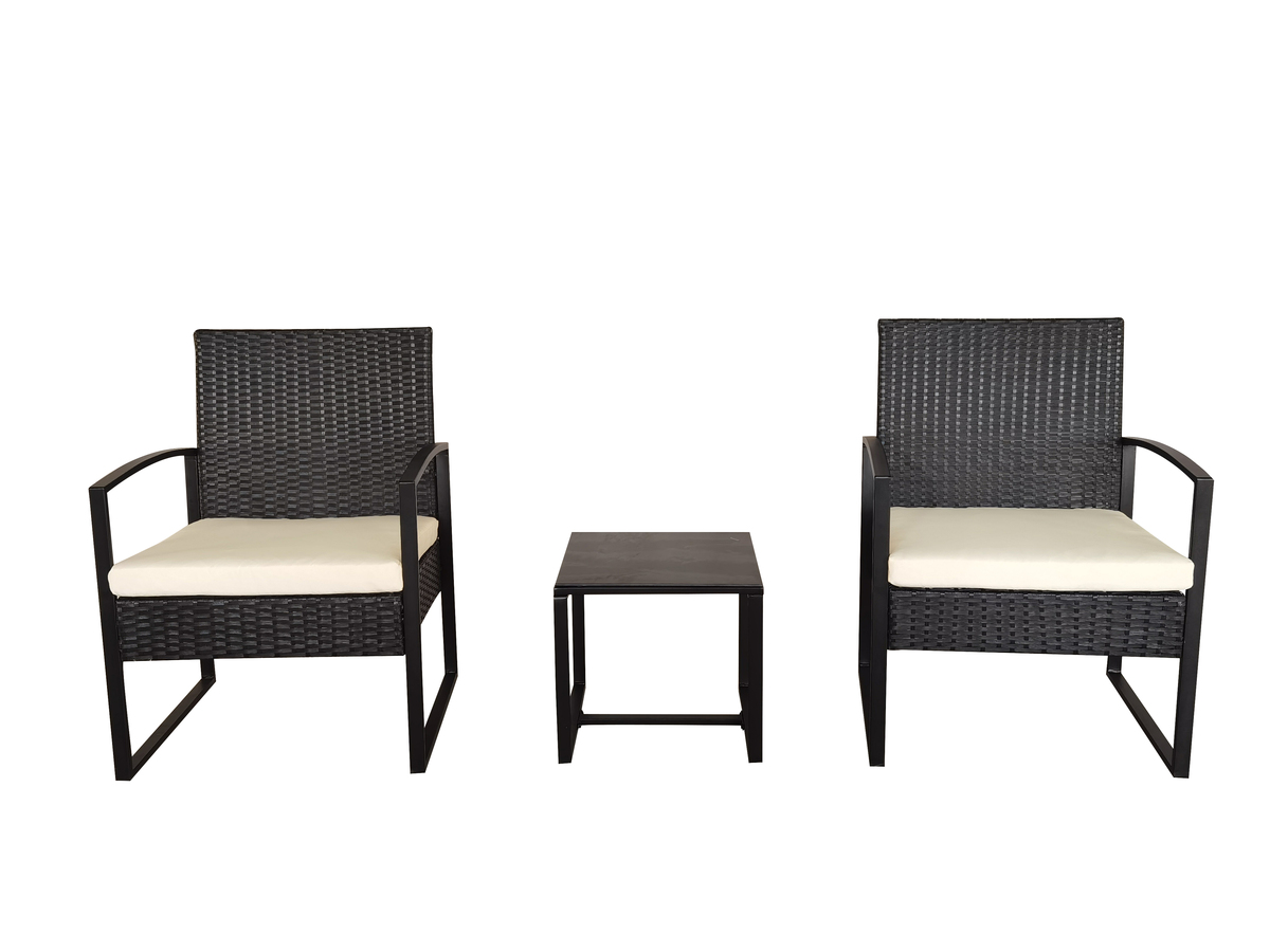Bild 2 von Happy Home 3 tlg. Casual Set HGS44-BEI schwarzes Rattan mit Sitzkissen in beige