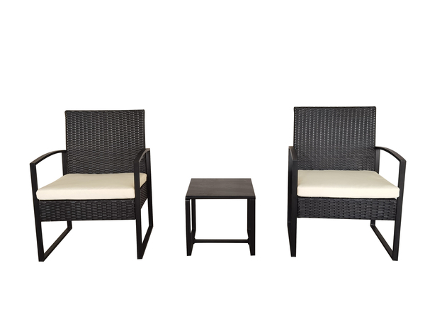 Bild 2 von Happy Home 3 tlg. Casual Set HGS44-BEI schwarzes Rattan mit Sitzkissen in beige