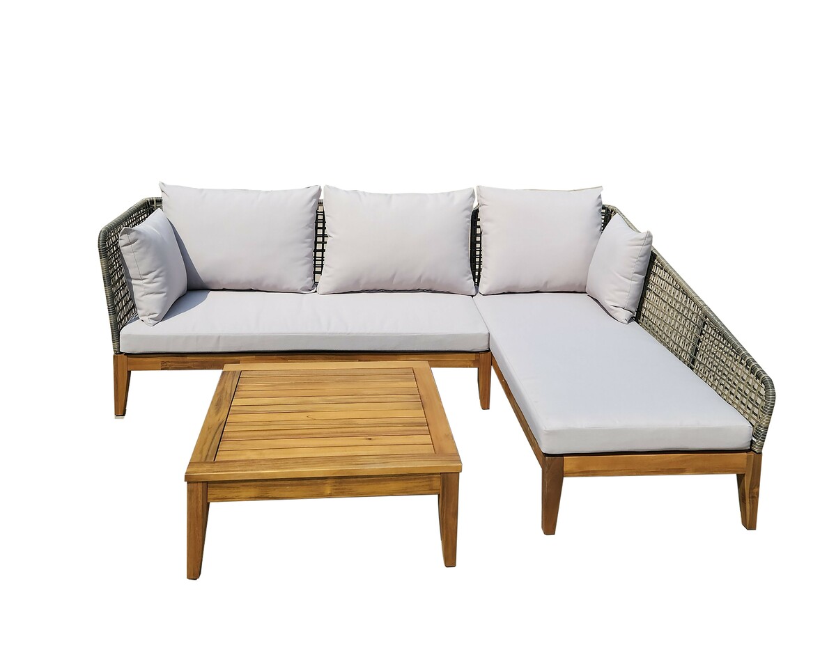 Bild 1 von HC Garten & Freizeit Ecklounge 3-tlg. Akazie Hellgrau