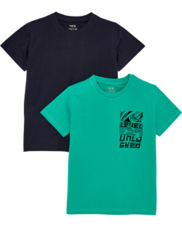 Bild 1 von T-Shirts Rundhals, 2er-Pack, Y.F.K., dunkelblau/grün
