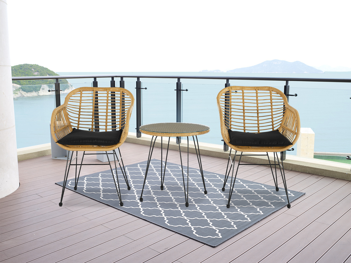 Bild 1 von Happy Home 3 tlg. Casual Set HGS43-SCH helles Rattan mit Sitzkissen in schwarz