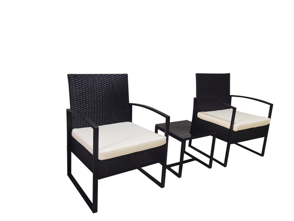 Bild 3 von Happy Home 3 tlg. Casual Set HGS44-BEI schwarzes Rattan mit Sitzkissen in beige